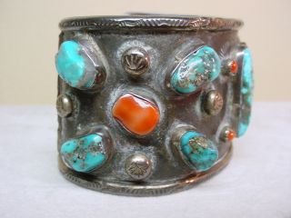 Best Old Heavy Pawn Silver Wide Turquoise Cuff Bracelet 104 grams