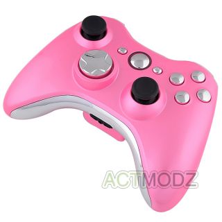 Xbox 360 Glossy Pink Controller Shell with Silver Chrome Buttons Full