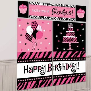  Pink Black Zebra Wall Decorating Kit Birthday Party Supplies