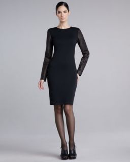 St. John Collection Leather Sleeve Knit Dress   