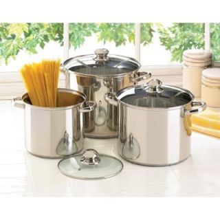 Stainless Steel Stock Pot Set Heavy Duty 3 pots with tempered glass
