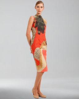 B256M Akris Garden Print Double Faced Sleeveless Dress