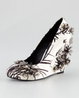 Pixie Floral Applique Satin Wedge Pump