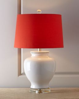 H6JFJ White Table Lamp with Orange Silk Shade