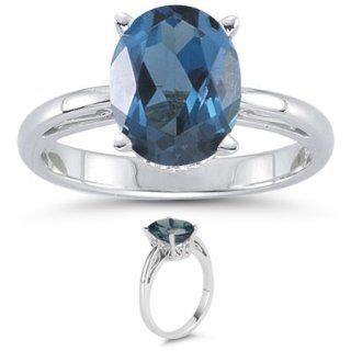 35 Cts London Blue Topaz Solitaire Ring in 14K White Gold 9.0