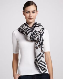 D0GS0 Marc Jacobs Leopard Print Cotton Scarf, Cocoa/White/Black