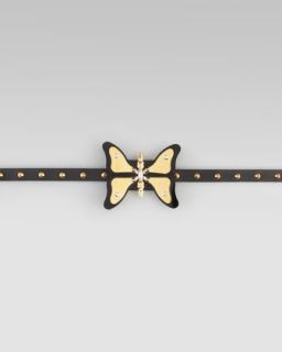 D0BQX Gucci Adjustable Leather Butterfly Belt, Nero