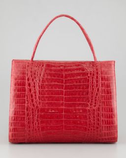 Double Handle Framed Croc Tote Bag, Red