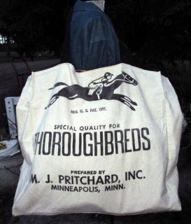   THOROUGHBRED HORSE JOCKEY OATS ADVERTISING FEED SACK TOTE PURSE BAG
