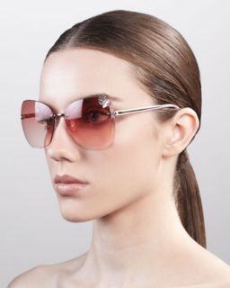 D0CRM Gucci Butterfly Temple Rimless Sunglasses, Palladium/Rose