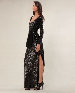 St. John Collection V Neck Sequin Gown   