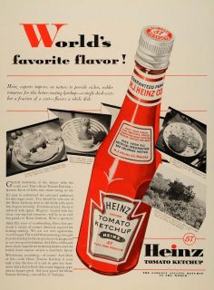 1937 Ad H J Heinz Tomato Ketchup Bottle Cold Food   ORIGINAL