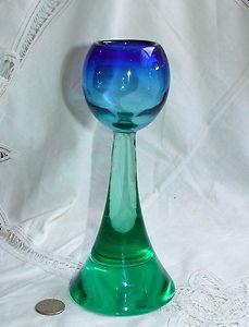 Art Glass Blue & Green Goblet VOTIVE CANDLE HOLDER, Solid Base