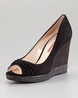 X13CC Prada Suede Espadrilled Peep Toe Wedge Sandal