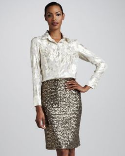 Kay Unger New York Sequined Pencil Skirt   