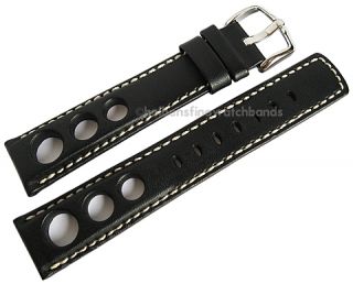 18mm Hirsch Rally GT Black Leather Mens Racing Watch Band Strap