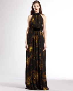 Valentino Velvet Ruffled Shoulder Dress   