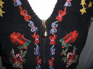   Christmas Vest jingle bell zipper candy canes Bows presents Holly