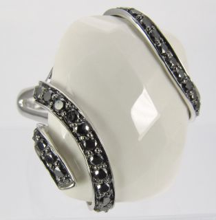 14k White Gold Ring with Black Diamonds and White Onyx