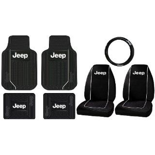 7pc Jeep Logo Elite Style Floor Mats Seat Covers Steering Wheel Cover