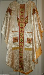  Vintage Catholic Priests Chasuble w Stole Chalice Holy Ghost