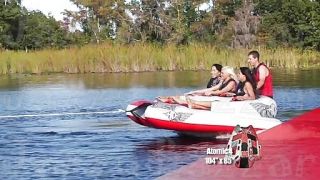 HO Sports Atomic 4 Person Towable Inflatable Water Tube Raft Boat Ski