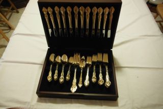 65pc Cooks Essentials 24K Gold Plated Flatware Set Display Chest