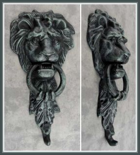 Majestic Lion Head Cast Iron Door Knocker Antiqued Verdigris Green