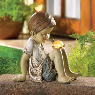Boy Pet Turtle Solar Light Garden Statue Yard Sculpture Patio Figurine