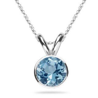 00 Cts of 8 mm AAA Round Aquamarine Solitaire Pendant in 18K White