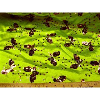 Fabric Lime Green Rainbow Sequin Butterflies U140 By Yard