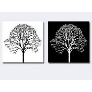 2 Piece Canvas Art Tree of Life Black and White Modern Art