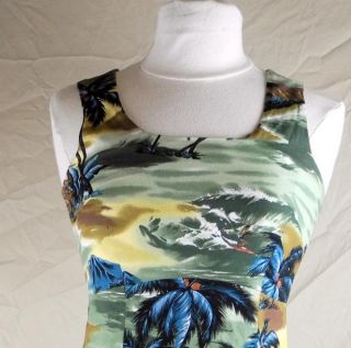 Hilo Hatties Aloha Tower Tiki Hut Outrigger Full Length Hawaiian Dress