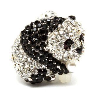 Adorable 3 D Crystal Covered Black/White Panda Bear Holding Faux Pearl
