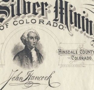 1880s Stock HANCOCK Silver Mining Co. HINSDALE COUNTY Colorado