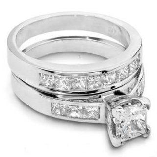 2.55 Ct.Certified Princess Cut Diamond Engagement Ring Set