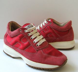 458 Hogan Tods Red Leather Casual Sneakers Shoes Excellent Womens Sz