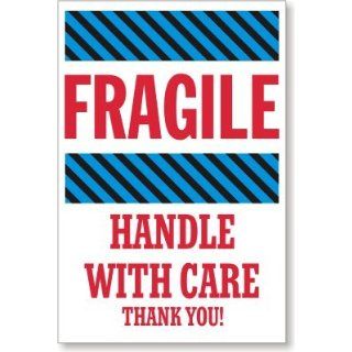 Fragile Handle with Care (blue stripes) Coated Paper Label