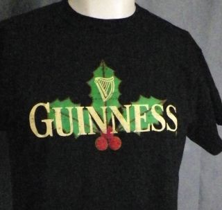 Guinness Beer Merry Christmas Holly & Berries Holiday T Shirt Medium