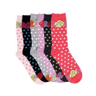 HS Women Fashion Crew Socks Rose and Dots Design (size 9
