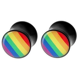 4g 5mm Acrylic Rainbow Logo Ear Plugs Gauges Double Flare (Sold By