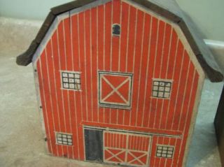 Red Barn Tool Shed Vintage Antique Primitive Wooden Toy Play Set Farm