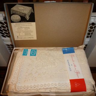 Vintage 70 x 90 inch Quaker Lace Tablecloth in Original Box Unused