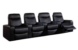 Leather Home Theater Seats Seating   4 Black Recliners Recline Chairs