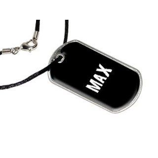 Max   Name Military Dog Tag Black Satin Cord Necklace  