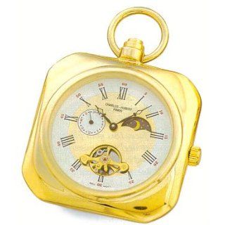 Pocket Watch   14k Gold plated Open Face Sun/Moon Dial, Squared Pocket