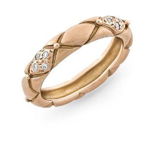 Rose Gold Quilted Ring in Matte Finish with Pave Diamonds Jewelry