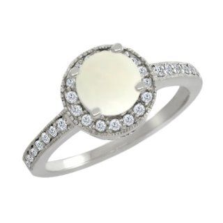 95 Ct Round White Opal White Diamond 10K White Gold Ring Jewelry