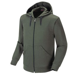 Ililily Double Layer Cotton Hooded Sweatshirt Solid Color Full Zip Up