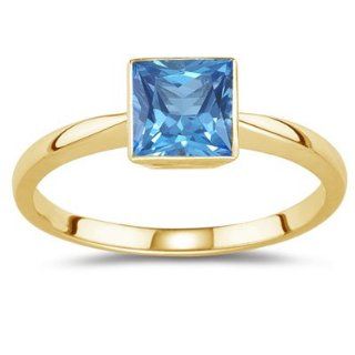 0.69 Cts Swiss Blue Topaz Solitaire Ring in 14K Yellow